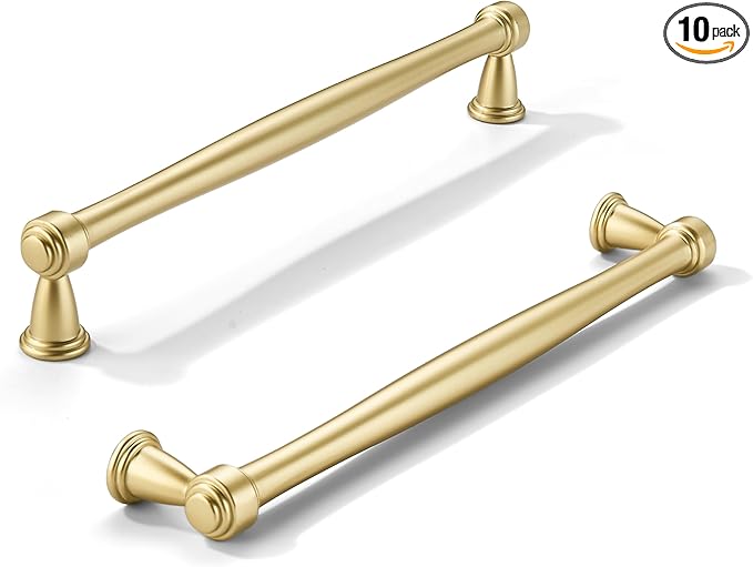 khtumeware 10 Pack 8 Inch(203mm) Brushed Gold Cabinet Pulls Matte Gold Kitchen Cabinet Handles Kitchen Cabinet Hardware for Cupboard Drawer Handles Dresser Pulls