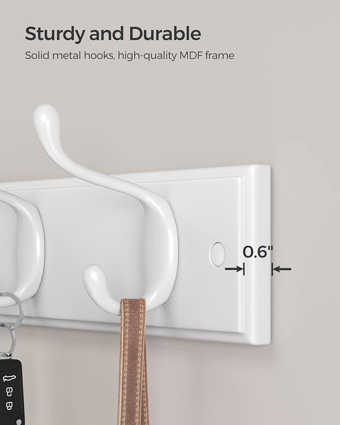 SONGMICS Wall-Mounted Coat Rack, Hook Rack, 4 Dual Metal Hooks, in the Entryway - Image 3