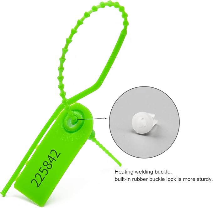 500 PCS Plastic Tamper Seals Pull Tight Security Seals Tags Breakaway Seals Numbered Zip Ties Disposable Self-Locking Ties for Fire Extinguisher, Tear Off Type, 210mm Length