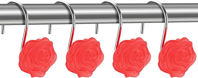 Decorative Rose Flower Shower Curtain Hooks, Glow in The Dark, 12 Pack - Image 2