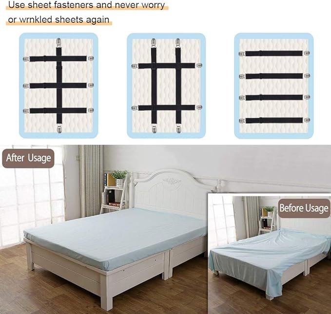 Adjustable Bed Sheet Straps Clips, Elastic Mattress Sheet Fasteners Holder and - Image 3