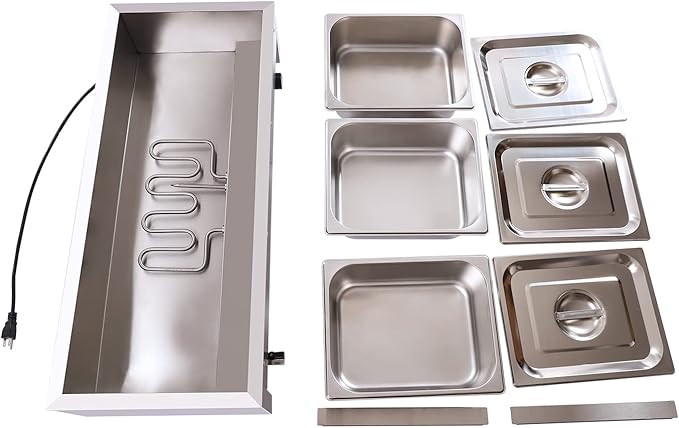 DYNAMI 110V 1500W Commercial Buffet Food Warmer,3 * 1/3 Pans(6.9Qt*3) Stainless Steel Electric Countertop Steam Table with Intelligent Thermostat Design,for Parties Buffet Catering