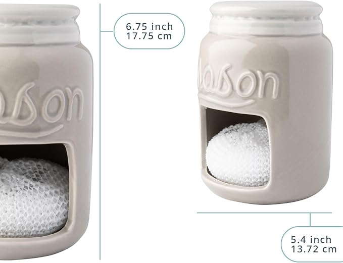 Comfify Grey Mason Jar Ceramic Sponge Holder – Farmhouse Sink Caddy - Image 4