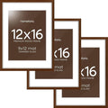 Homeforia 12x16 Picture Frame Brown, High End Dark Oak 12x16 Walnut Wood Poster Frame with Mat 9x12 Print, 12 x 16 Wooden Frame Matted to 9 x 12 Photo, 16x12 Frames, Tempered Glass, Wall Kit, Set of 3