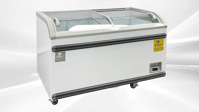Chest Freezer for Supermarket Glass sliding Door 58" White Showcase Freezer Curve Display Top w/Storage Baskets - 18 Cu.Ft SDSC500