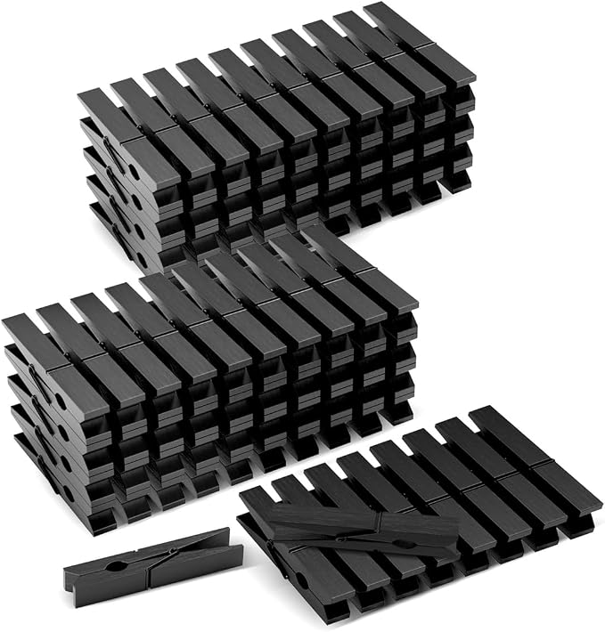 100 Pack Black Wooden Clothes Pins 2.9 Inch, Heavy-Duty Wood Clothespins | by DUIJINYU
