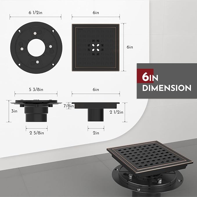 6 Inch Square Shower Floor Drain - Image 2