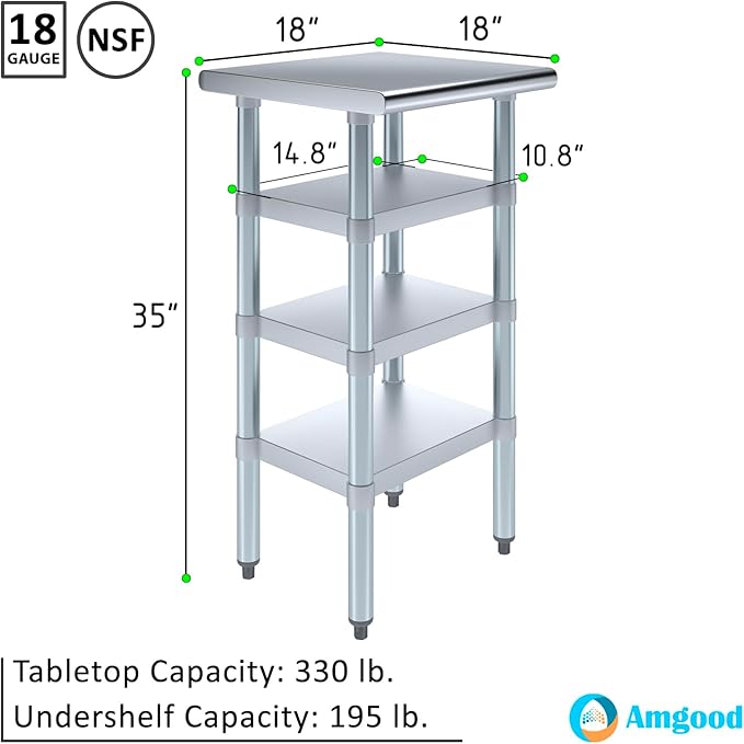 18 in. x 18 in. Stainless Steel Work Table with Three Bottom Shelves | NSF Kitchen Prep Table | Utitly Metal Table