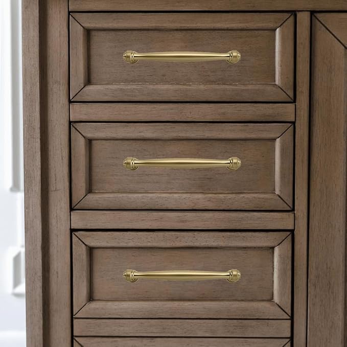 khtumeware 2 Pack 3 Inch(76mm) Brushed Brass Cabinet Pulls Satin Brass Kitchen Cabinet Handles Kitchen Cabinet Hardware for Cupboard Drawer Handles Dresser Pulls