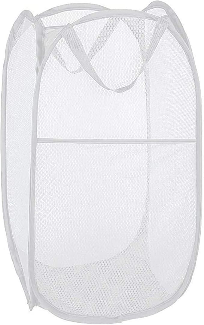 Larpur Pop Up Laundry Basket, Collapsible White Mesh Clothes Hamper Storage by Larpur