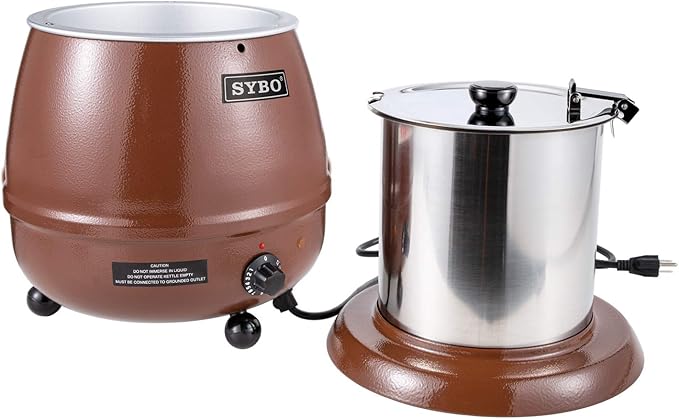 SYBO SB-6000-1B Commercial Grade Soup Warmer Kettle with Hinged Lid and Detachable Stainless Steel Insert Pot for Restaurant Parties Buffet, 10.5 Quarts, Brown