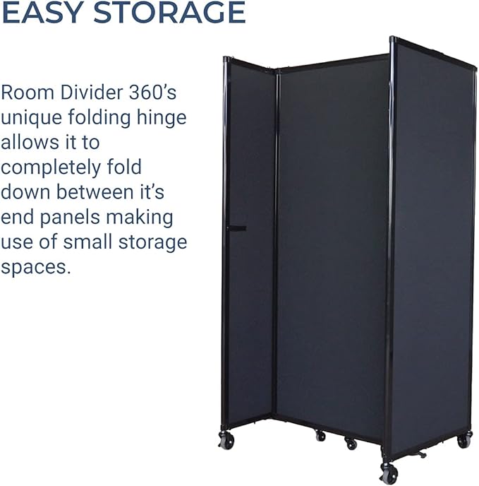 Versare Straightwall Sliding Portable Wall Partition | Freestanding Office Dividers | Locking Wheels | Temporary Room Separator | 11'3'' Wide x 4' Tall Navy Blue Fabric Panels