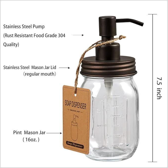 Amolliar Mason Jar Liquid Soap Dispenser, Lotion Dispenser | Rustproof - Image 4