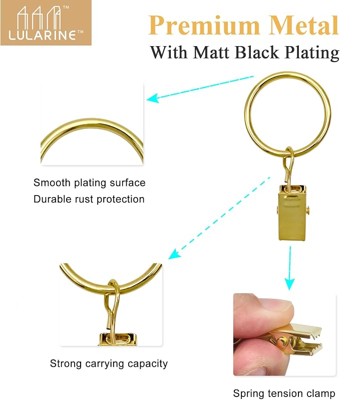 42 Pack Curtain Rings with Clips 1.26" Interior Diameter, Metal Drapery Ring - Image 3