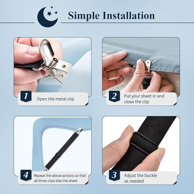 Sopito Sheet Straps, Adjustable Elastic Bed Sheet Holder, Non-Slip Strong - Image 7