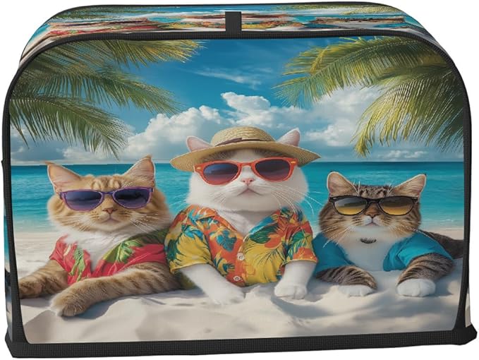 Toaster Cover 2 Slice, Beach Cat Anti Dust Protector for Bread Maker, Waterproof Kitchen Appliances Accessories