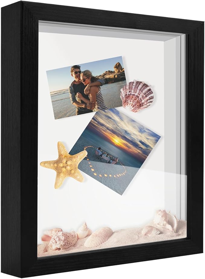 8x10 Shadow Box Frame Display Case, Wood with Plexiglass, Display Case Box for Memorabilia, Medal, Crafts,Tickets and Photos, Picture Frame for Wall and Tabletop (Black, 8x10)