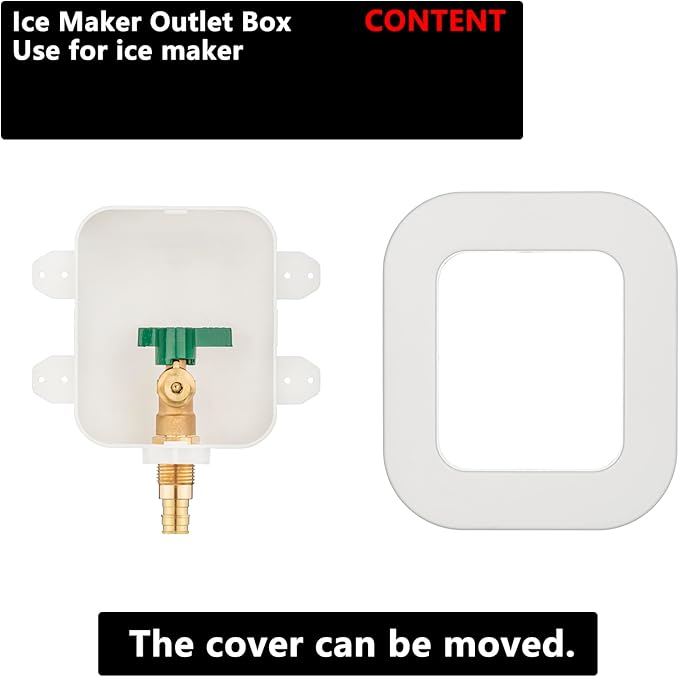 (1 Pack) Lidertik 1/2 inch Expansion PEX-A Pre-Assembled Ice Maker Outlet Box Valve 1/4 inch Recessed Refrigerator Water Line Wall Box with Shut Off Valve LI-ZBQH-530-LK