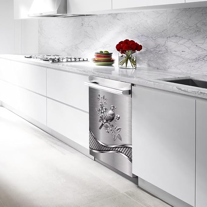 Stainless Steel Design Bird Pattern Kitchen Decorative Dishwasher Cover Magnet Sticker,Fridge Panel Door,Refrigerator Decal Home Decor 23x26inch