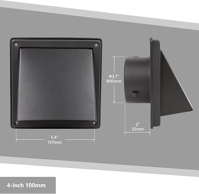 4 Inch Black Dryer Vent Cover Outside Stainless Steel Wall Vent with Removable Cover and Bird Screen Mesh RAL9011