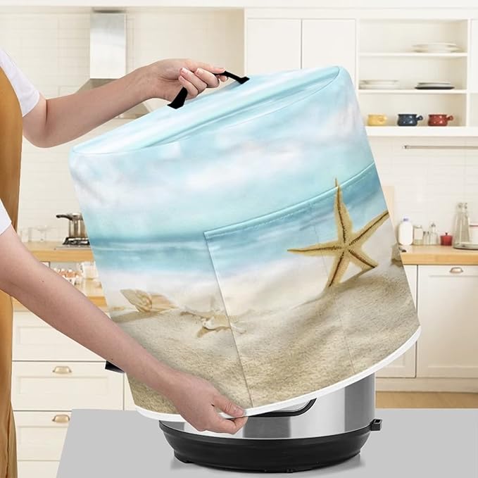 Air Fryer Dust Cover Compatible with 6 Quart, Dust Protection Insulated Kitchen Appliance Cover with Top Handle and Storage Pockets for Women Wife Gift, Beach Starfish