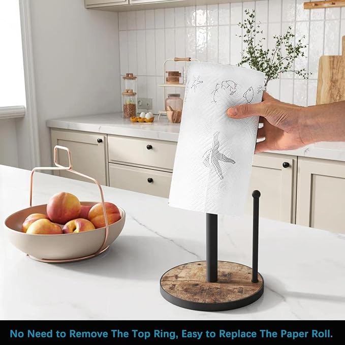 OROPY Paper Towel Holder Countertop, Heavy Duty Wood Base, Farmhouse Style - Image 2