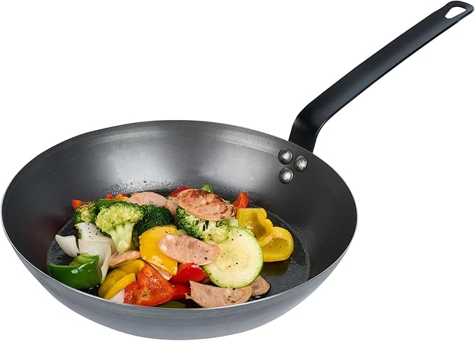 Met Lux 12 Inch Fry Pans, 6 Lightweight Frying Pans - Induction-Ready, Triple-Riveted, Black Carbon Steel Cooking Skillets, Durable, For Searing, Sauteing, And Browning Food - Restaurantware