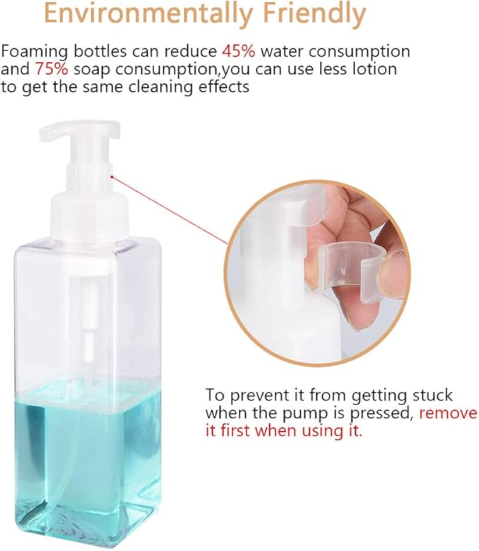 Foaming Soap Dispenser, 22oz Plastic Refillable Pump Bottle, 2 Pack, Shampoo & - Image 2