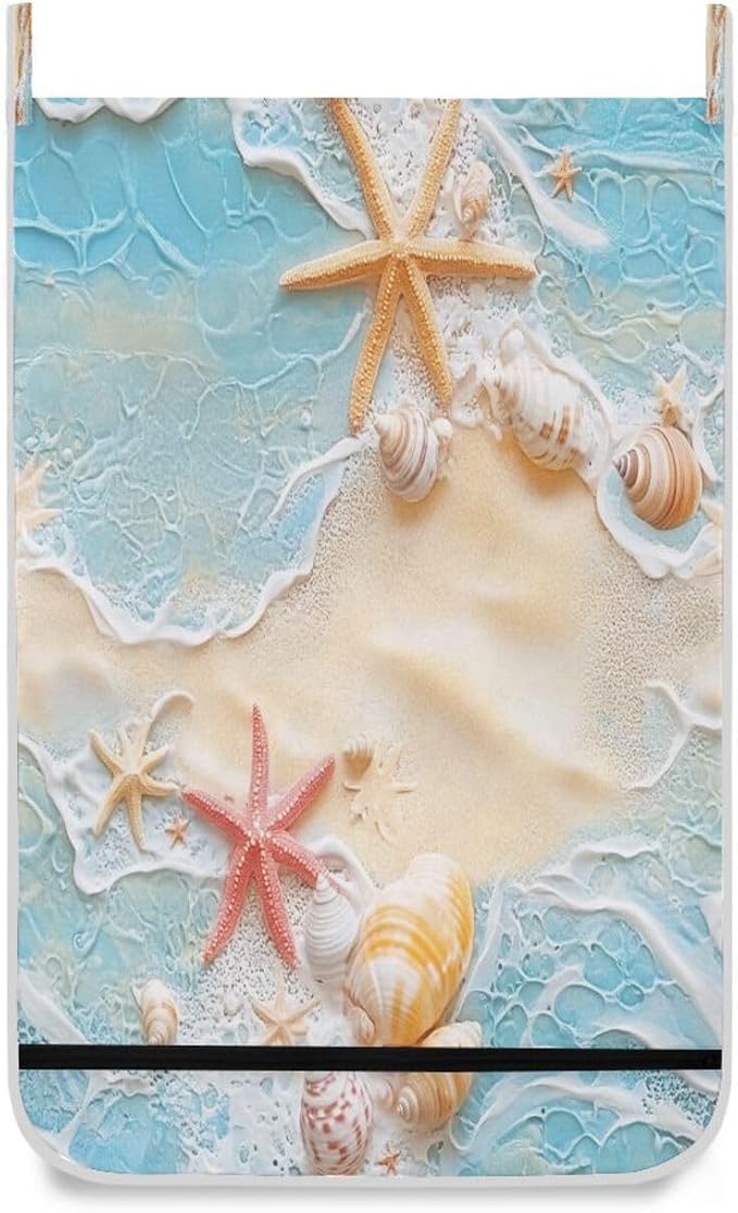 Blue Beach Sea Star Shell Summer Hanging Laundry Hamper Door Hampers Bag Basket - Image 2