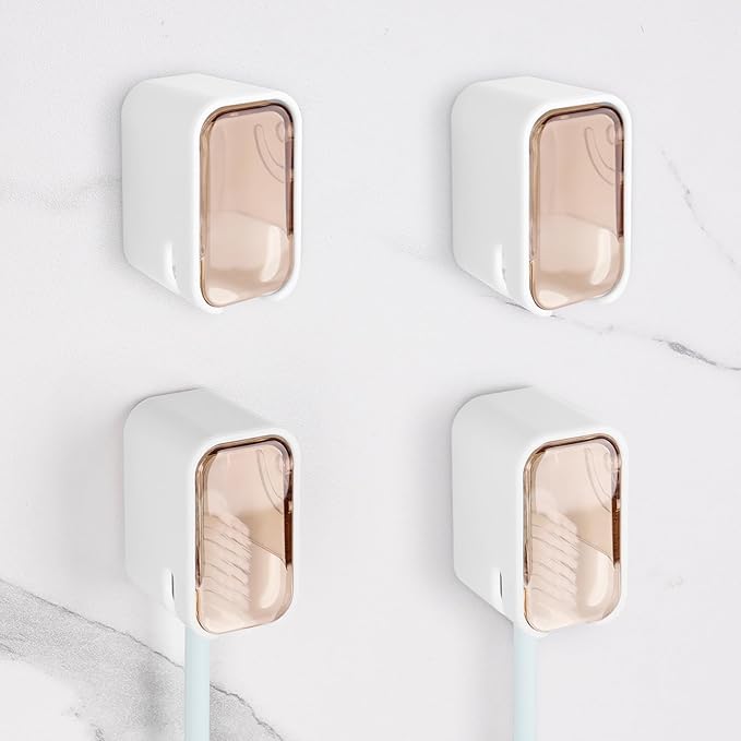 4 Pack Toothbrush Holders for Bathrooms Shower, Wall Mount Toothbrush Organizer by LUEXBOX