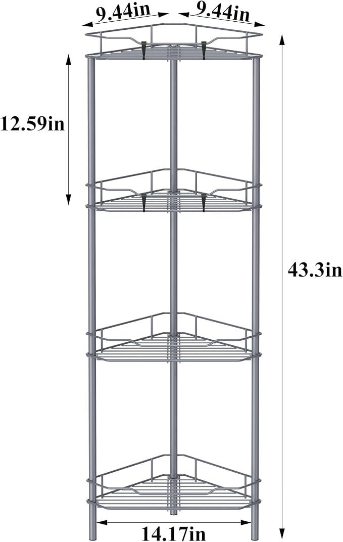 HuggieGems Metal Floor Standing Corner Shower Caddy, Dark Gray, 4 Tier - Image 7