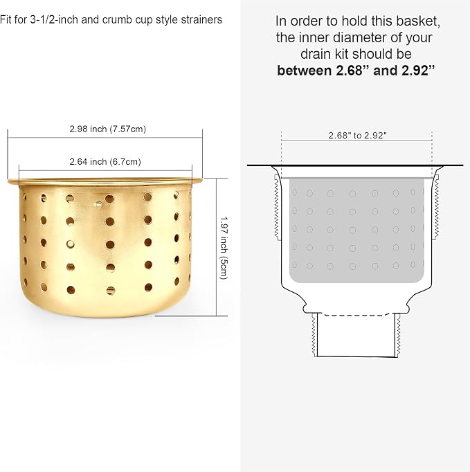 Kitchen Sink Drain Basket Only, 3-inch Basket Gold - Image 4