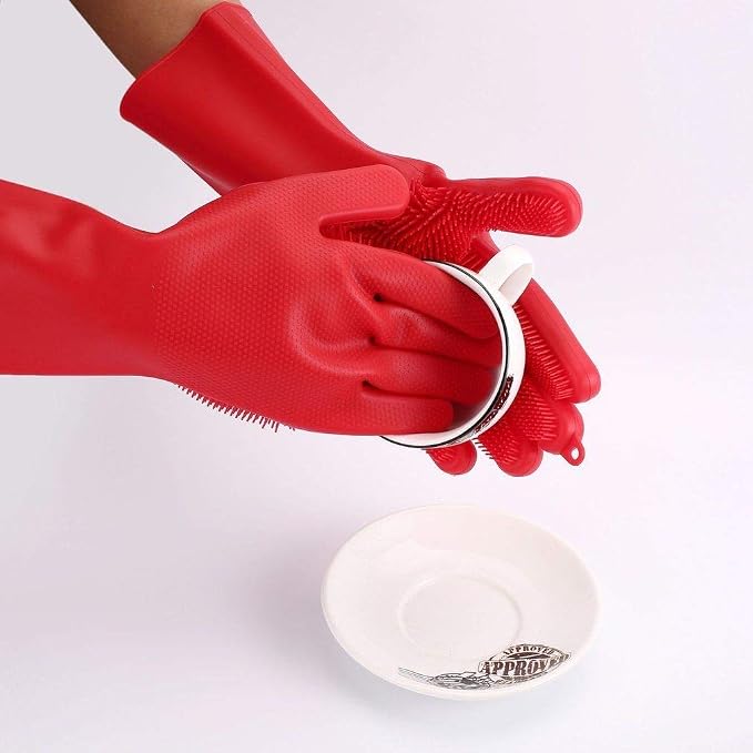 Silicone Dishwashing Gloves, Pet Grooming Rubber Scrubbing - Image 2