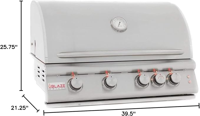 Blaze Premium LTE+ 40-Inch 5-Burner Built-In Propane Gas Grill | Stainless Steel Outdoor BBQ with Rear Infrared Burner, Rotisserie Kit, LED Control Knobs & Lift-Assist Hood | BLZ-5LTE3-LP