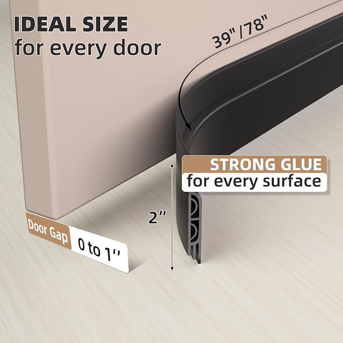 KNEELISA 39" Black Under Door Draft Stopper Interior - Image 4