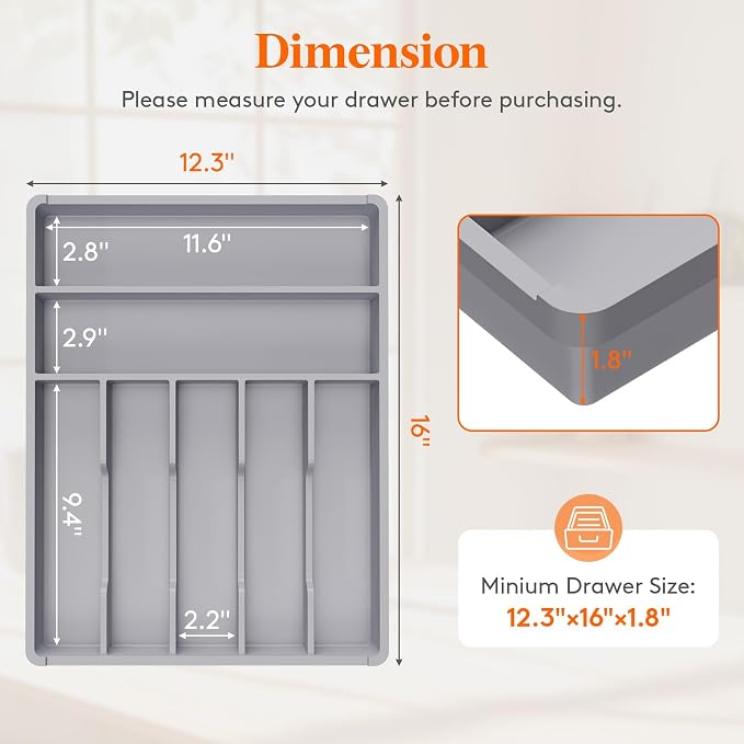 Lifewit Silverware Drawer Organizer Tray, Cutlery Storage - Image 3