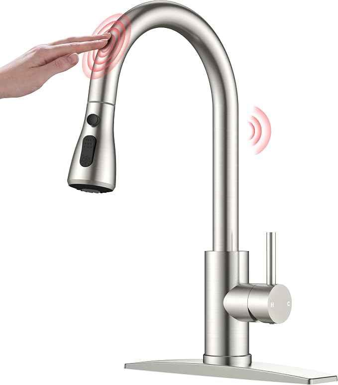 FORIOUS Touch Activated Kitchen Faucets Pull Down Sprayer, Brushed Nickel | by FORIOUS