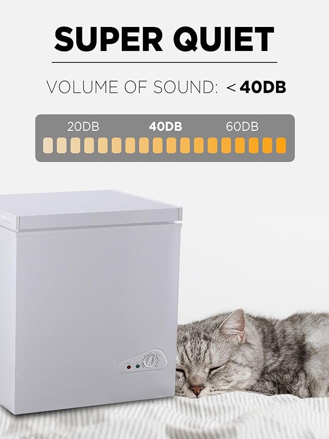 5.0 Cu.Ft Chest Freezer with 7 Gears Temperature Control(-16°F to -48°F), Deep Compact Freezer with a Removable Basket,for House, Kitchen, Garage, Basement, Shop, White, FLG-86Q