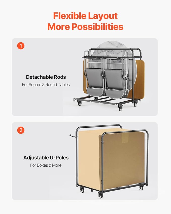 VEVOR Folding Chair Rack, 400 LBS Capacity, Heavy-Duty Chair Cart for 5 Tables+14 Chairs, Chair Storage Dolly Chair Holder w/Swivel Casters and Locking Wheels,for Party Event,Hotel, Matte Black