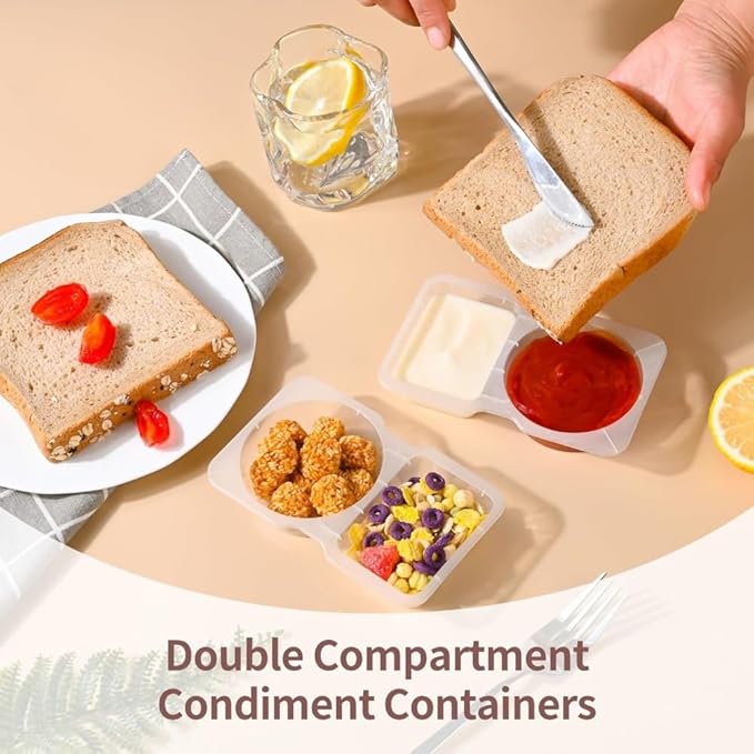 EWUVP 130ml Reusable Snack Containers, 10PCS Double Compartment Dipping Containers with Lid, Snack Pack Containers for Refrigeration, Portion Control, Outdoor Takeaway Sauce Dip Case Disposable Box