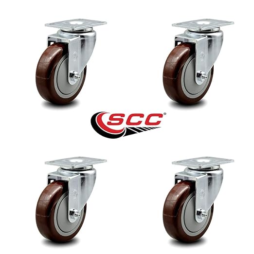 Service Caster Brand Replacement Set for Uline Casters - Swivel Top Plate Casters with 4 Inch Maroon Polyurethane Wheels - Includes 4 Swivel Casters - Fits Vinyl Basket Truck 24 Bushel