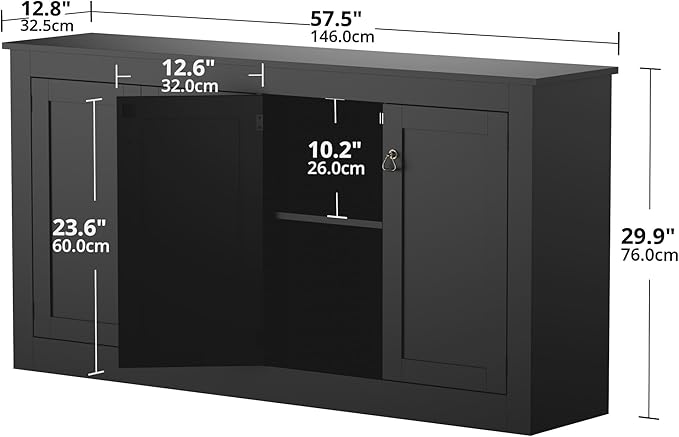 Cozy Castle Buffet Cabinet with Storage - Kitchen Storage Cabinet Wood Console Table Coffee Bar Accent Cabinets for Living Room Dining Room Entryway Black 57.5" W