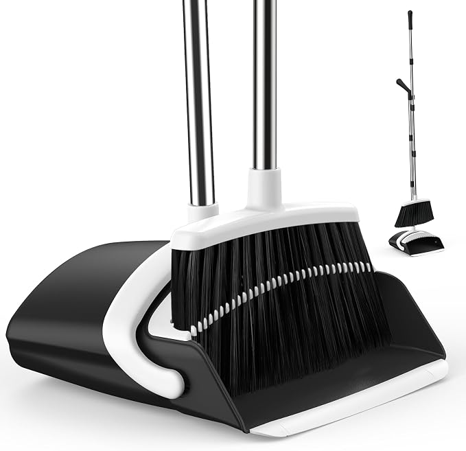 Broom and Dustpan Set for Home, 51-in Long Adjustable Handle Angle Broom and by EZKEY
