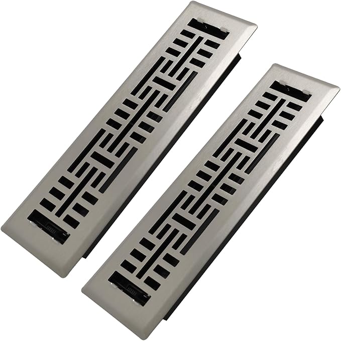 2x10 Inches 2 Pack Heavy Duty Walkable Floor Register Easy Adjust Air Supply Lever Floor Vents - Seattle Design - Vent Cover for Home Floor - Satin Nickel