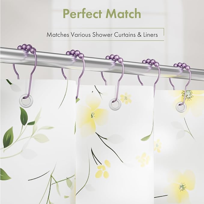 Shower Curtain Hooks, Rust Resistant Purple Shower Curtain Hooks - Image 6