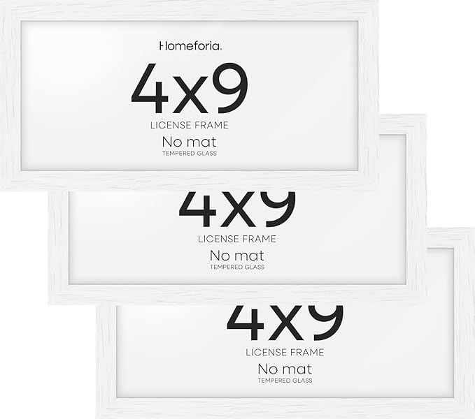 Homeforia 4x9 Business License Frame White, High End Oak 4 x 9 White Wood Certificate Frames, 9x4 Wooden Document Frames for Wall or Tabletop, 4 by 9 Picture Frames, Tempered Glass, Wall Kit, Set of 3