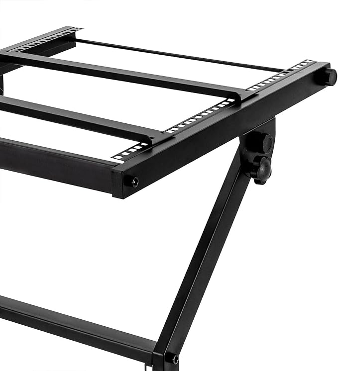 DJ Mixer Stand Adjustable Rack, 2 Layer Rack Mount Mixer Case Stand with 4 Universal Wheels Supporting Crossbars and Adjustable Angle Studio Adjustable Stage Cart for Home, Office Concert Venues Etc