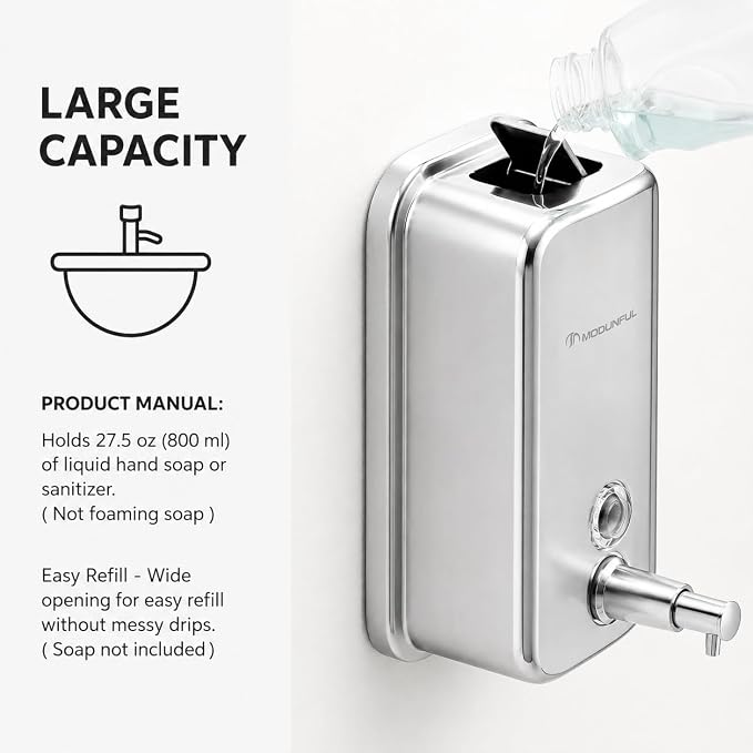 Stainless Steel Soap Dispenser for Kitchen Wall Mount – 27oz Vertical | Durable - Image 4