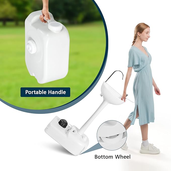 GYMAX Portable Camping Sink, Hand Wash Station with 4.5 Gal Water Tank 6.5 Gal Sewage Tank, Soap Dispenser, Towel Holder, Hands-Free Foot Pump, Indoor/Outdoor Rolling Wash Basin