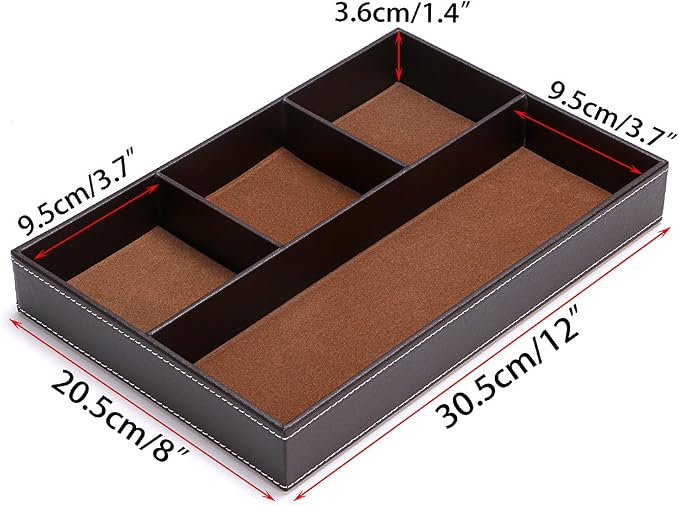 BTSKY 4 slots Desk Drawer Organizer, PU Leather Drawer Storage Organizer Divider - Image 5